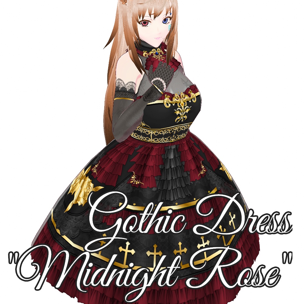 VRoid用 4色展開 ゴシックドレス 夜薔薇 - Gothic Dress "Midnight Rose"