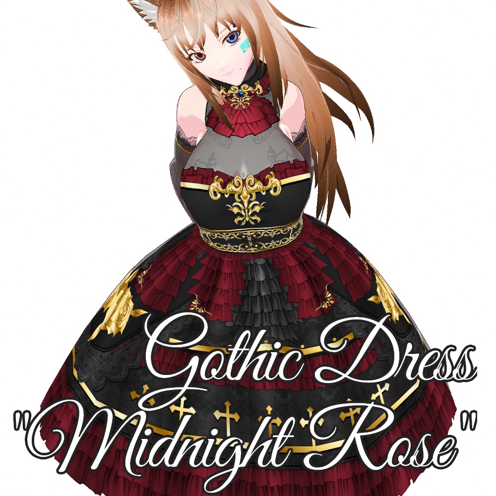 VRoid用 4色展開 ゴシックドレス 夜薔薇 - Gothic Dress "Midnight Rose"
