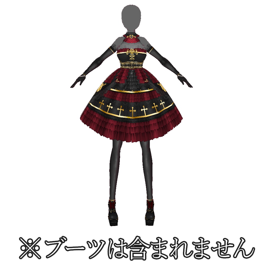 VRoid用 4色展開 ゴシックドレス 夜薔薇 - Gothic Dress "Midnight Rose"