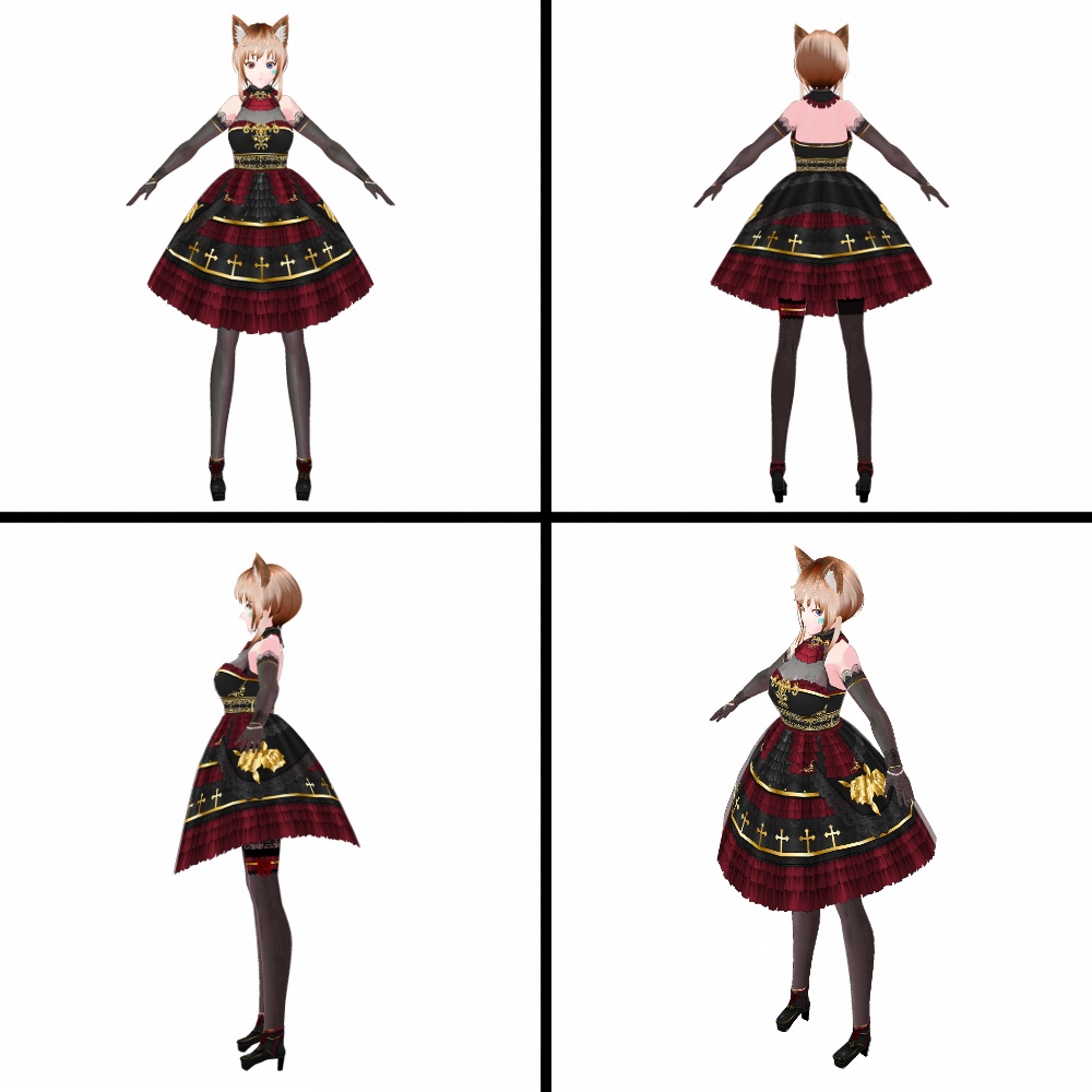 VRoid用 4色展開 ゴシックドレス 夜薔薇 - Gothic Dress "Midnight Rose"