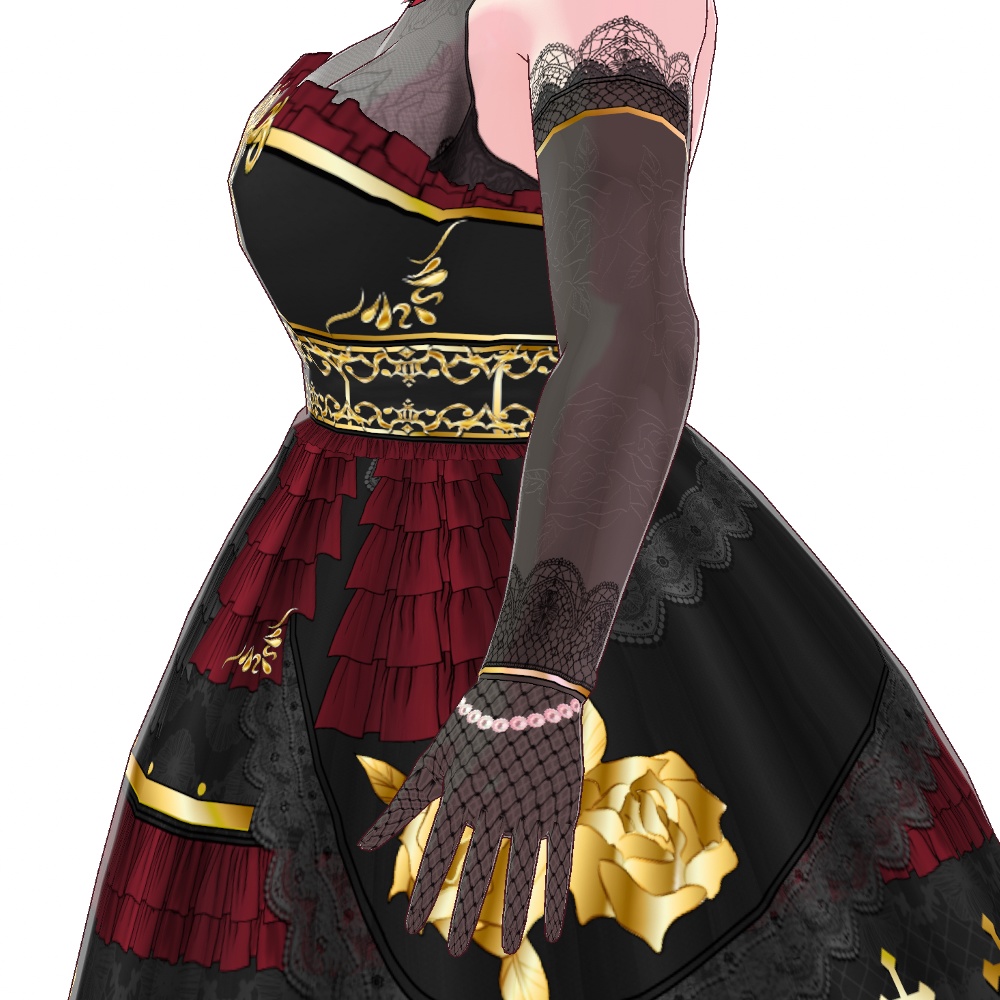 VRoid用 4色展開 ゴシックドレス 夜薔薇 - Gothic Dress "Midnight Rose"