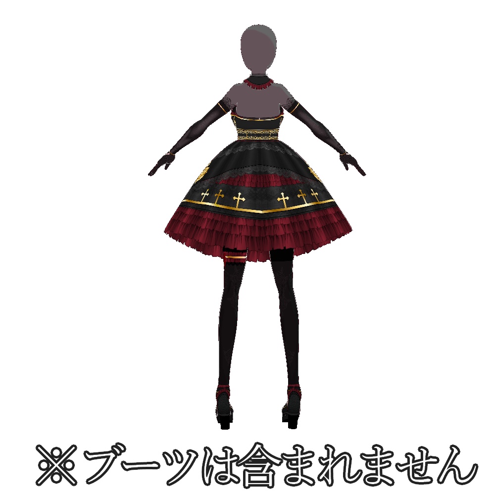 VRoid用 4色展開 ゴシックドレス 夜薔薇 - Gothic Dress "Midnight Rose"