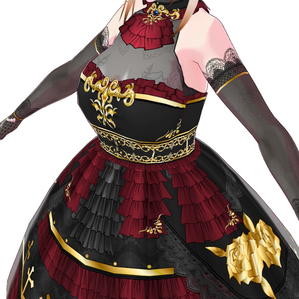 VRoid用 4色展開 ゴシックドレス 夜薔薇 - Gothic Dress "Midnight Rose"