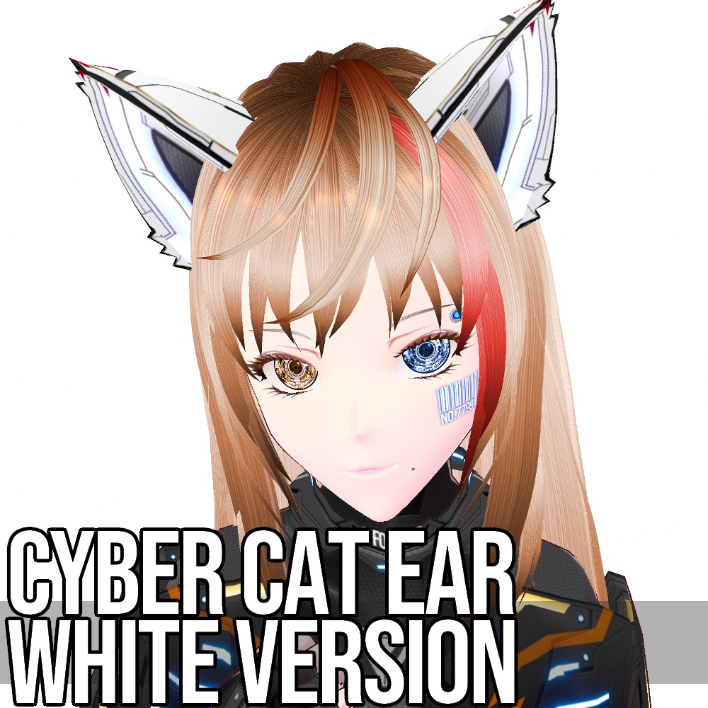 VRoid用 発光5色 サイバー猫耳 ホワイトバージョン - Cyber Cat Ear White Version