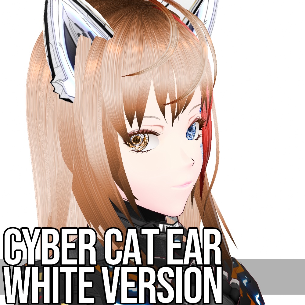 VRoid用 発光5色 サイバー猫耳 ホワイトバージョン - Cyber Cat Ear White Version