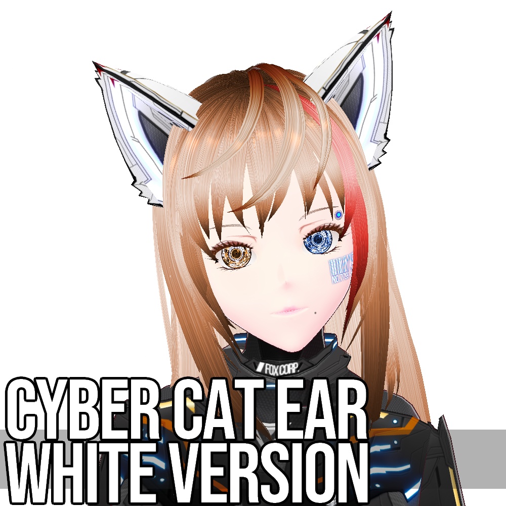 VRoid用 発光5色 サイバー猫耳 ホワイトバージョン - Cyber Cat Ear White Version
