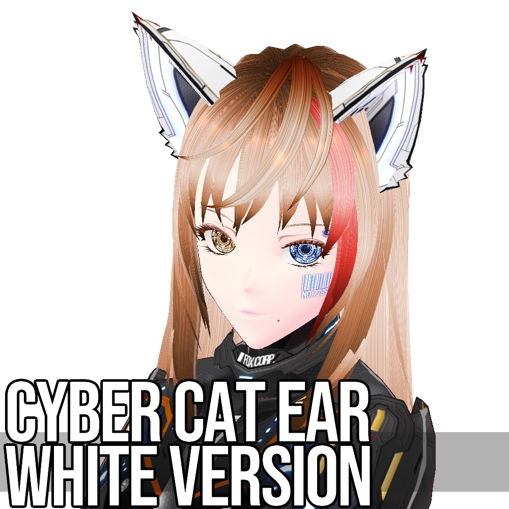 VRoid用 発光5色 サイバー猫耳 ホワイトバージョン - Cyber Cat Ear White Version