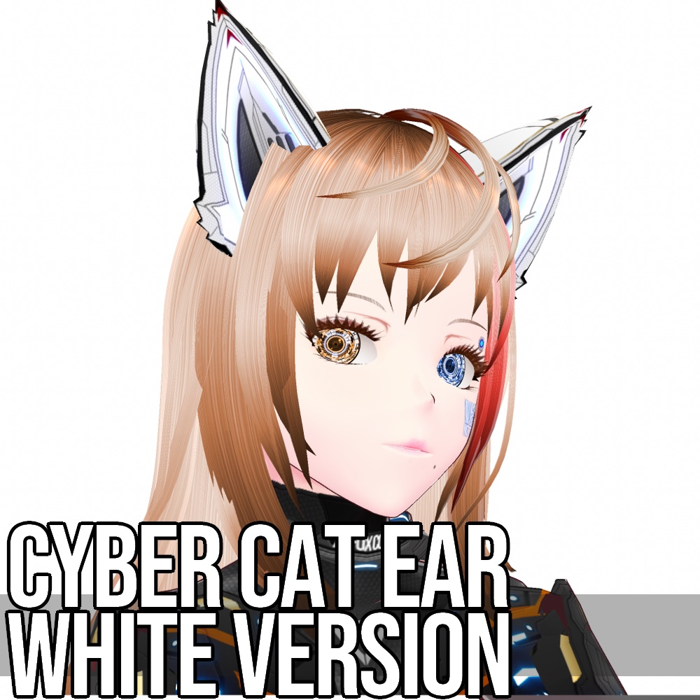 VRoid用 発光5色 サイバー猫耳 ホワイトバージョン - Cyber Cat Ear White Version