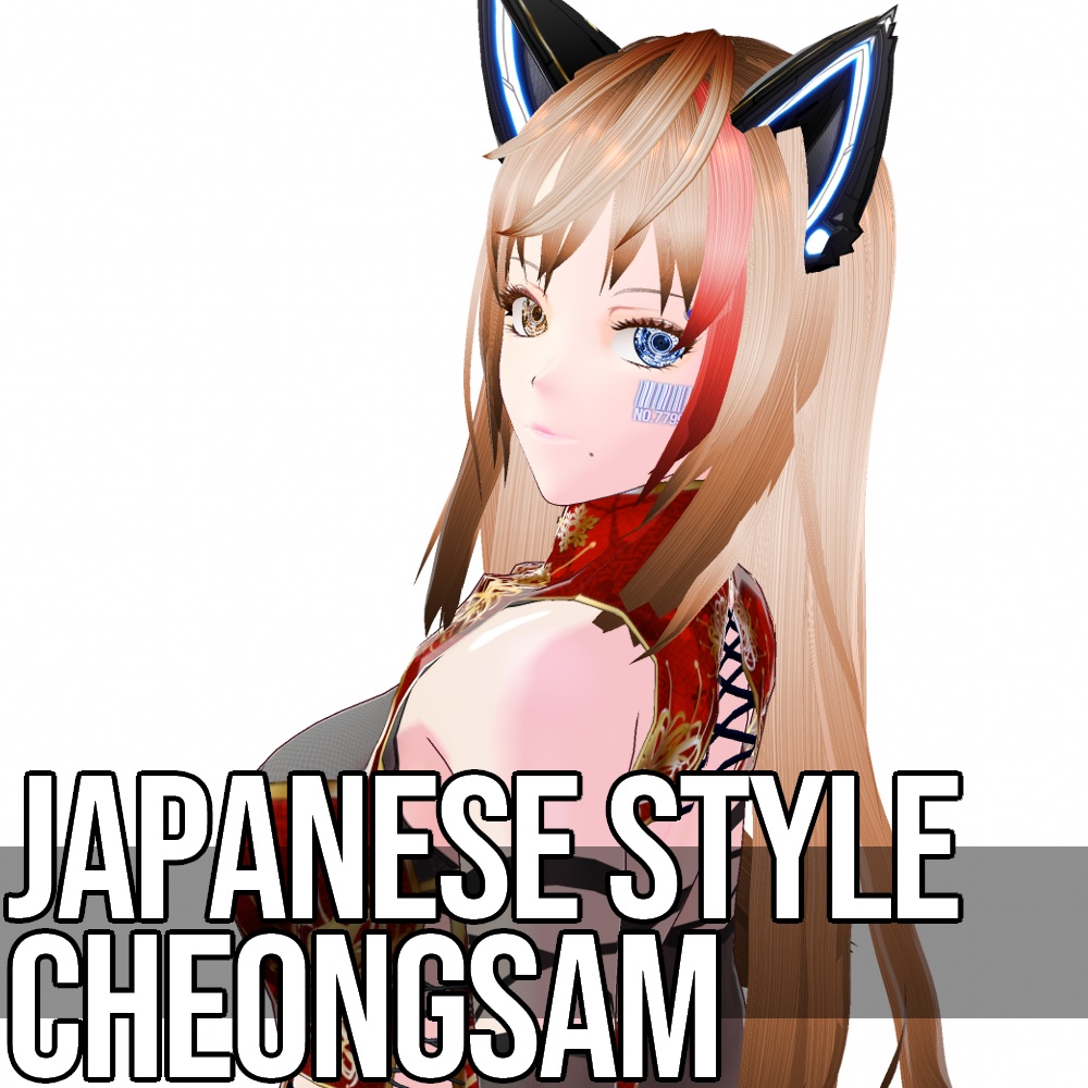 VRoid用 4色展開 和柄和色チャイナドレス - Japanese Style Cheongsam 4Colors