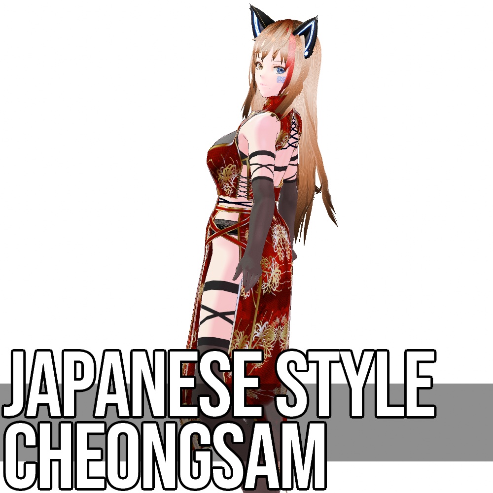 VRoid用 4色展開 和柄和色チャイナドレス - Japanese Style Cheongsam 4Colors