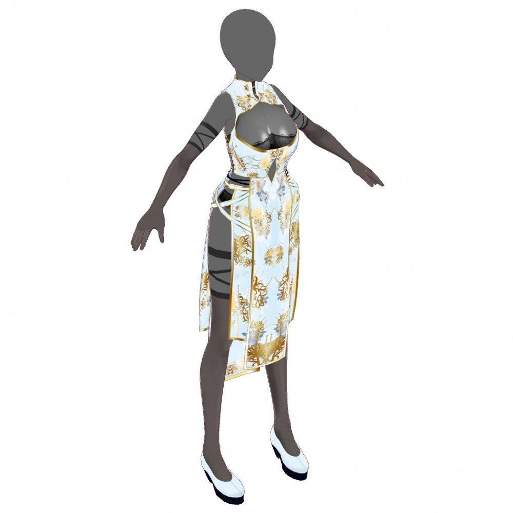 VRoid用 4色展開 和柄和色チャイナドレス - Japanese Style Cheongsam 4Colors