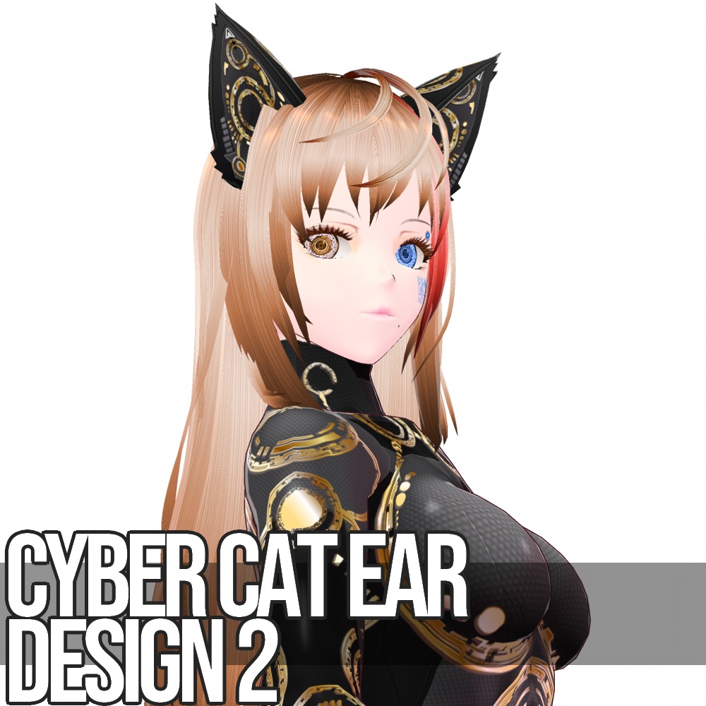 VRoid用 6色*4発光展開 サイバー猫耳 デザイン2 - Cyber Cat Ear Design2