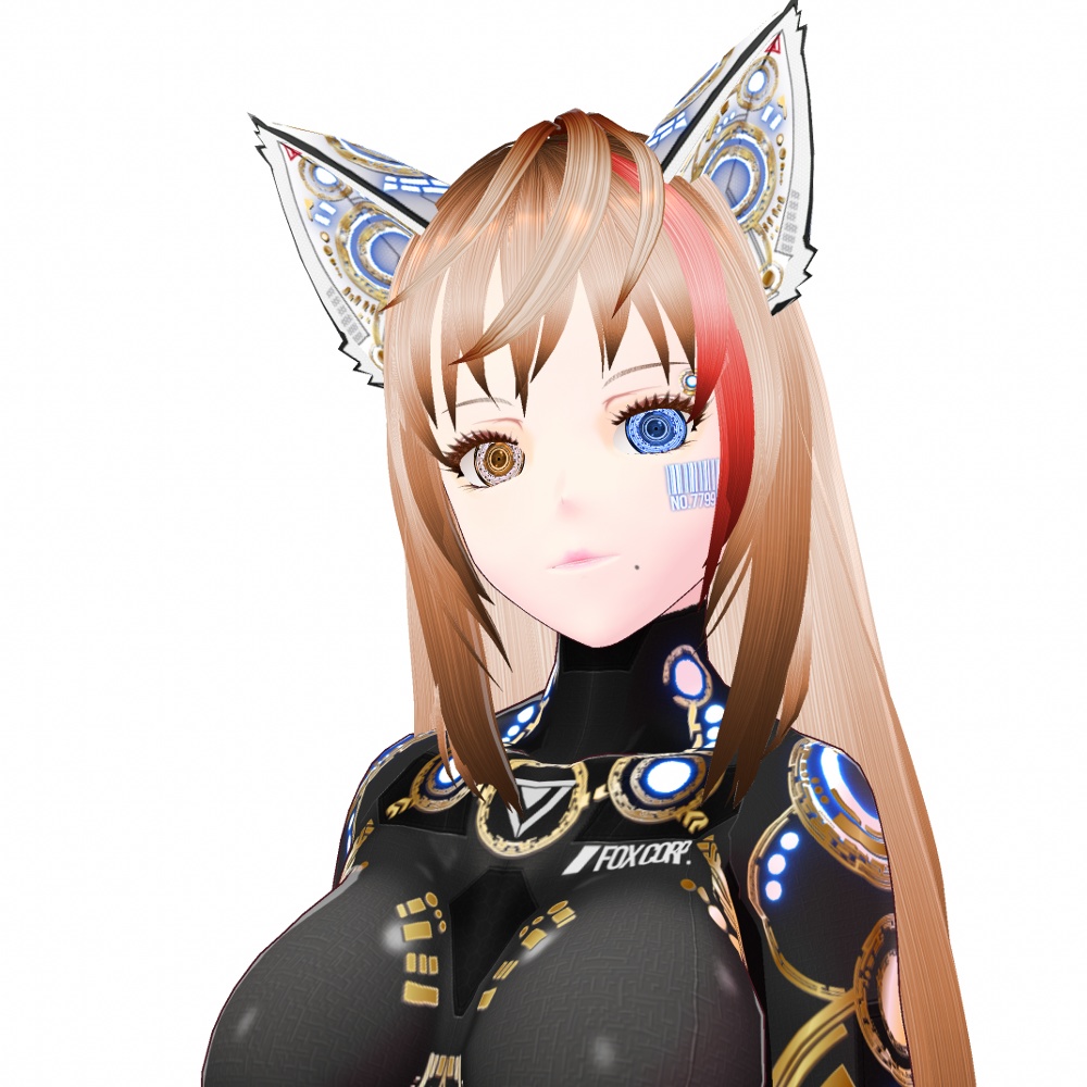 VRoid用 6色*4発光展開 サイバー猫耳 デザイン2 ホワイトバージョン - Cyber Cat Ear Design2 White Version