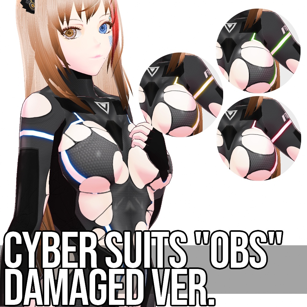 VRoid用 4色展開 サイバースーツ "OBS" ダメージバージョン - Cyber Suits "OBS" Damaged 4Colors