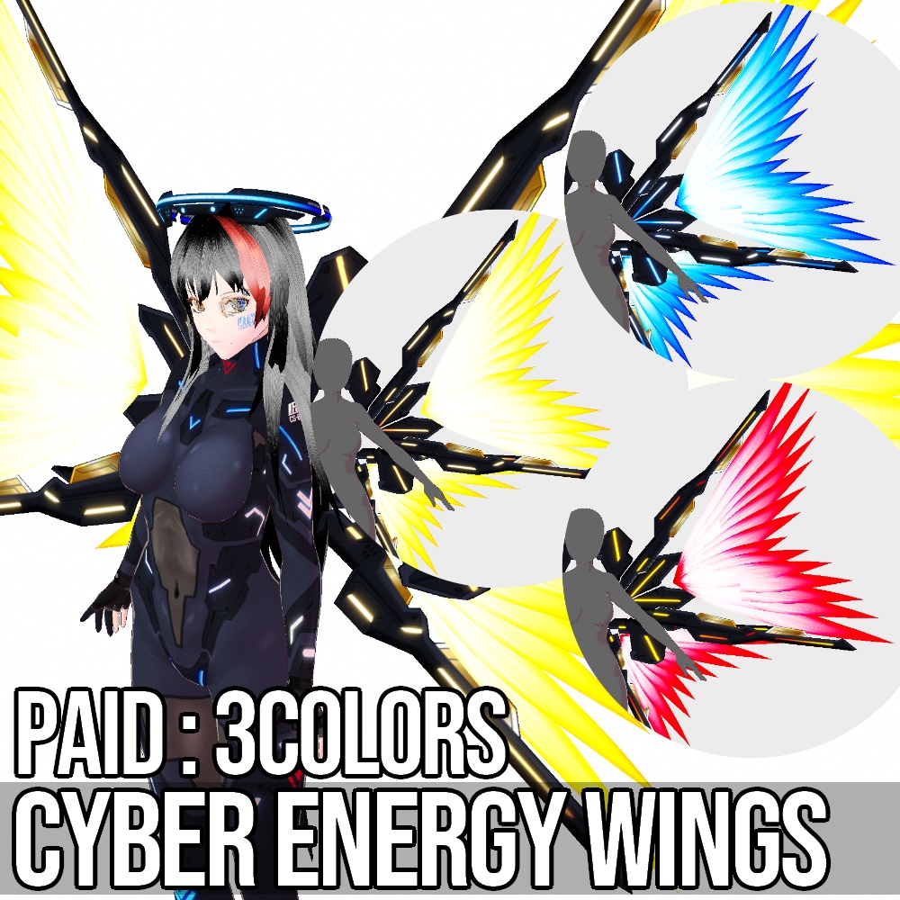 VRoid用 3色展開 サイバーエナジーウイング - Cyber Energy Wings 3Colors