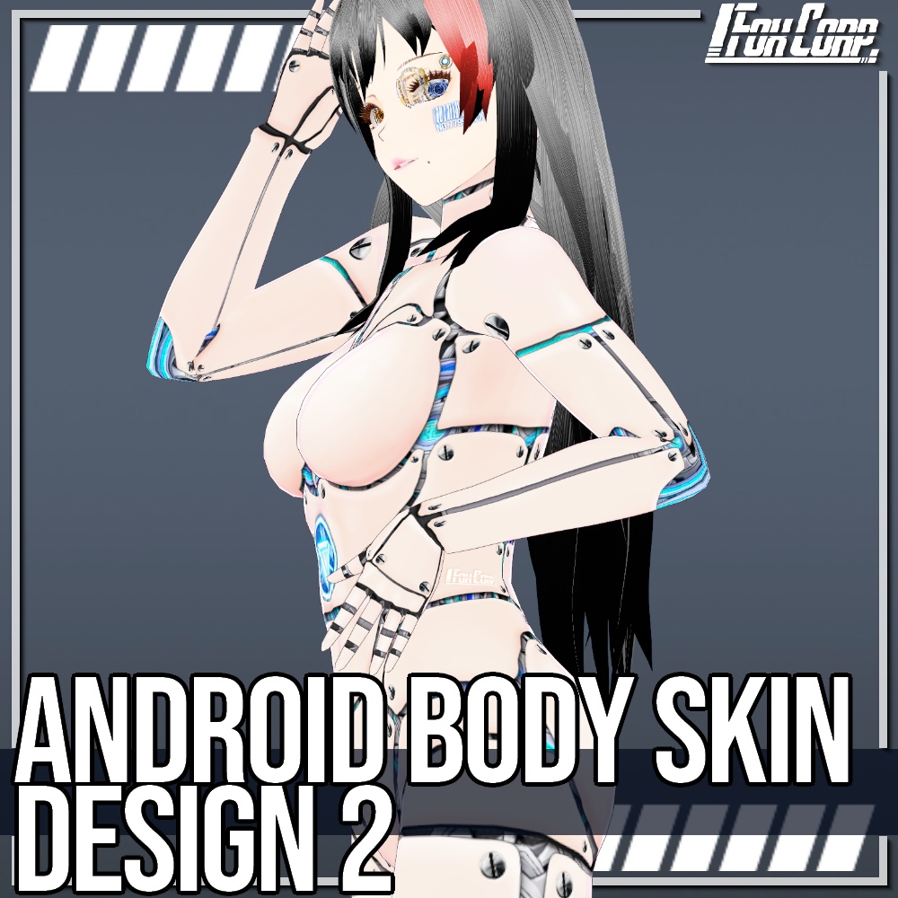 VRoid用 4色展開 アンドロイド風サイバーボディスキン 肌テクスチャ 2 - Android(Gynoid) Cyber Body Skin Design2 4Colors