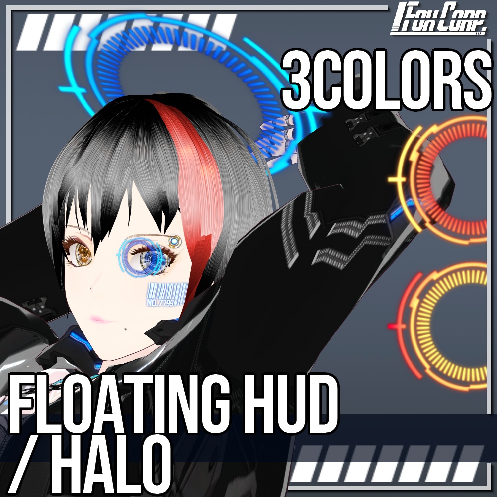 VRoid用 3色展開 サイバーフローティングHUD/ヘイロー - Cyber Floating HUD/Halo 3Colors
