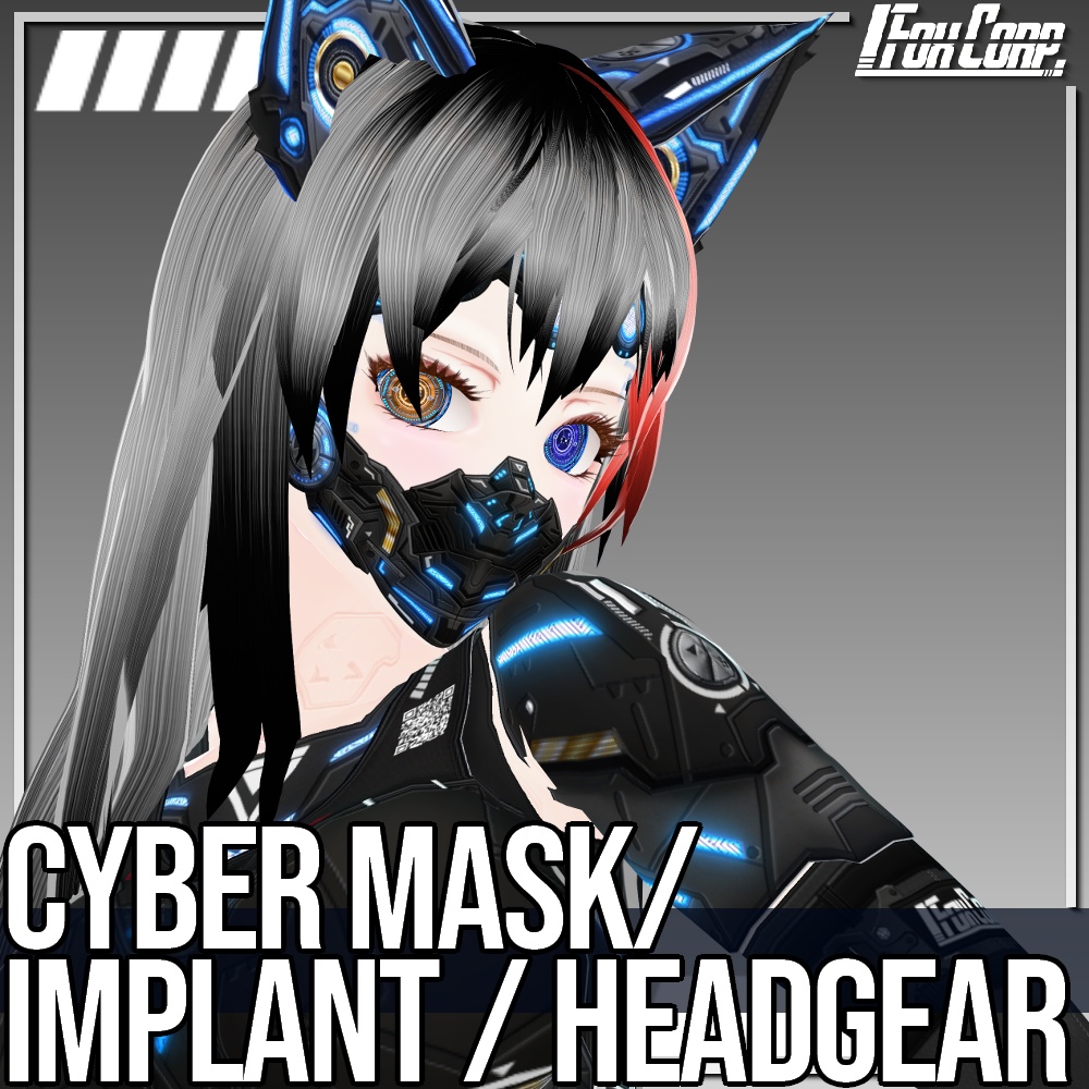 VRoid用 4色展開 サイバーマスク/インプラント/ヘッドギア - Cyber Mask / Implant / Headgear 4Colors