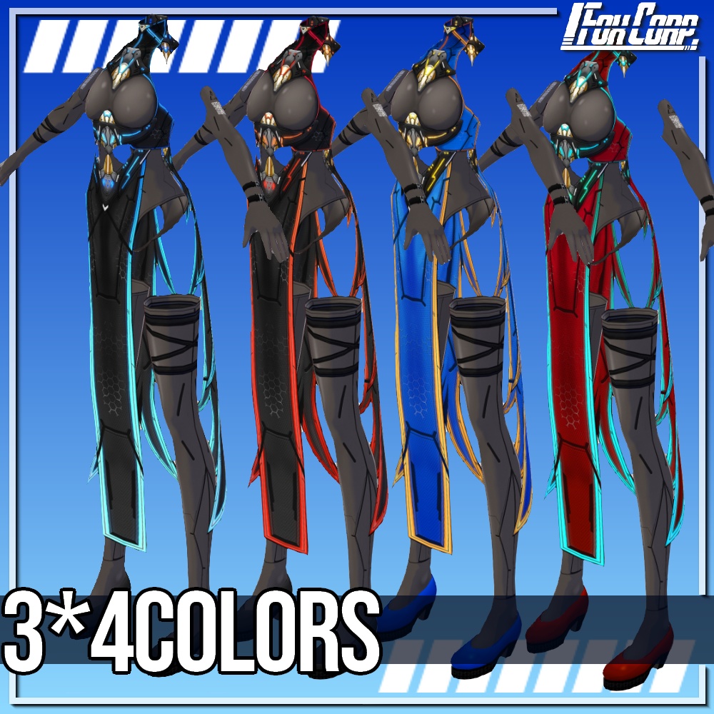 VRoid用 3*4色展開 サイバーチャイナドレス - Cyber Cheongsam 3*4Colors