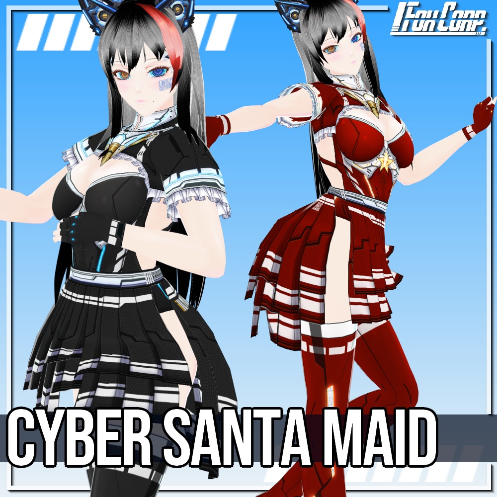 VRoid用 2*5色展開 サイバーサンタ/メイドドレス - Cyber Santa Maid 2*5Colors
