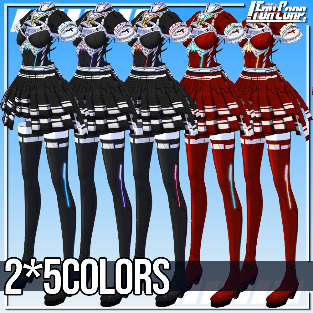 VRoid用 2*5色展開 サイバーサンタ/メイドドレス - Cyber Santa Maid 2*5Colors