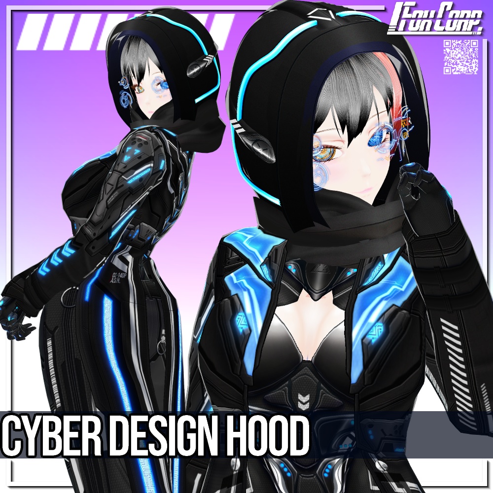 VRoid用 4色展開 サイバーデザインフード - Cyber Design Hood 4Colors