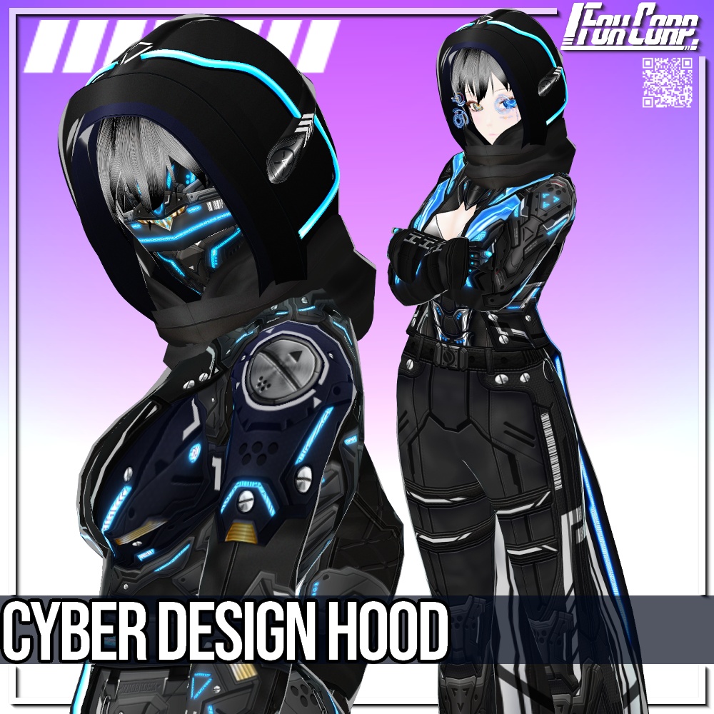 VRoid用 4色展開 サイバーデザインフード - Cyber Design Hood 4Colors