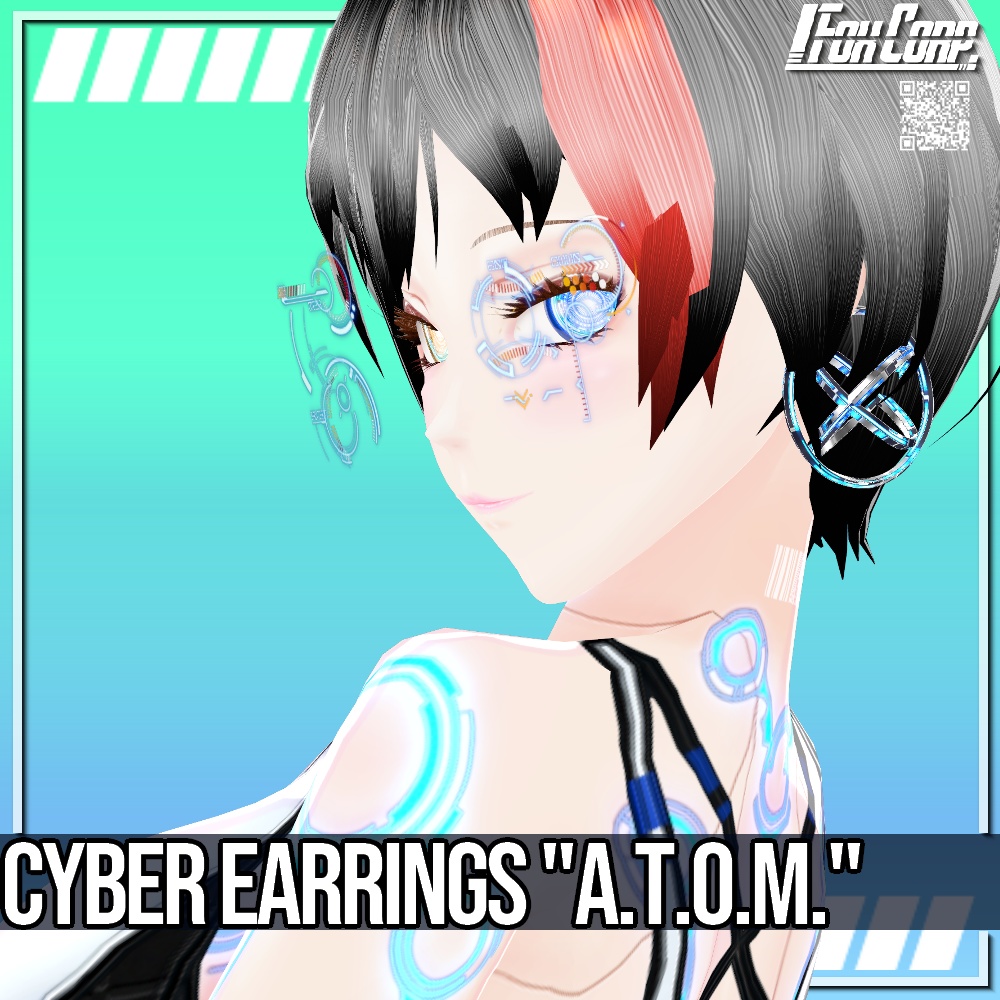 VRoid用 4色展開 サイバーイヤリング "A.T.O.M." - Cyber Earrings "A.T.O.M." 4Colors
