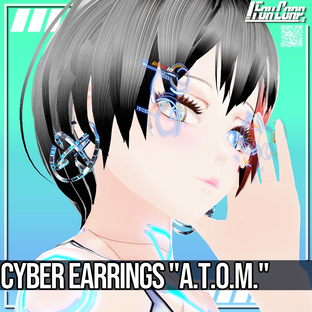 VRoid用 4色展開 サイバーイヤリング "A.T.O.M." - Cyber Earrings "A.T.O.M." 4Colors