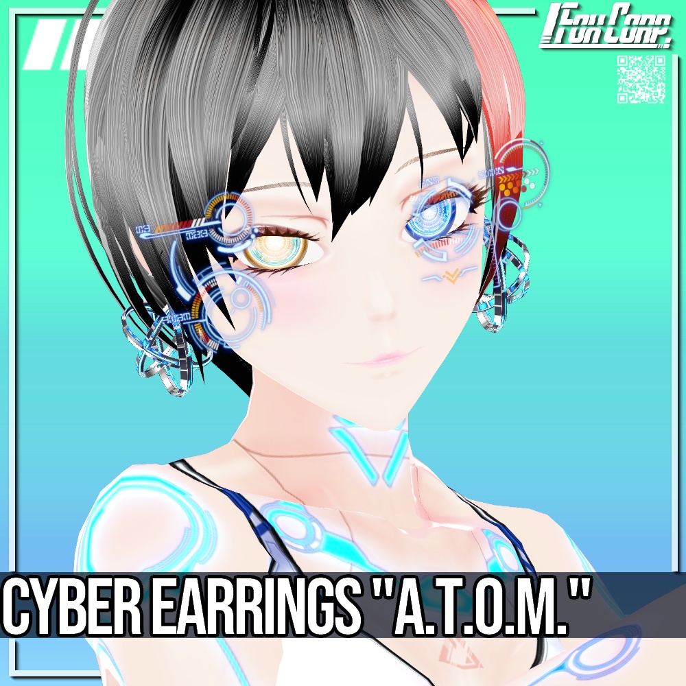 VRoid用 4色展開 サイバーイヤリング "A.T.O.M." - Cyber Earrings "A.T.O.M." 4Colors
