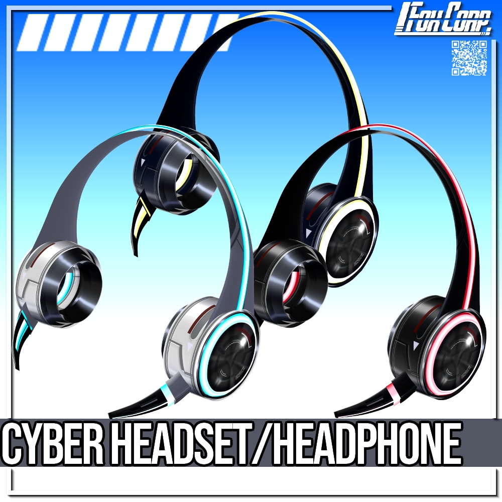 VRoid用 【光る!】サイバーゲーミングヘッドセット/ヘッドホン - Cyber Headset / Headphone 3*4 Colors