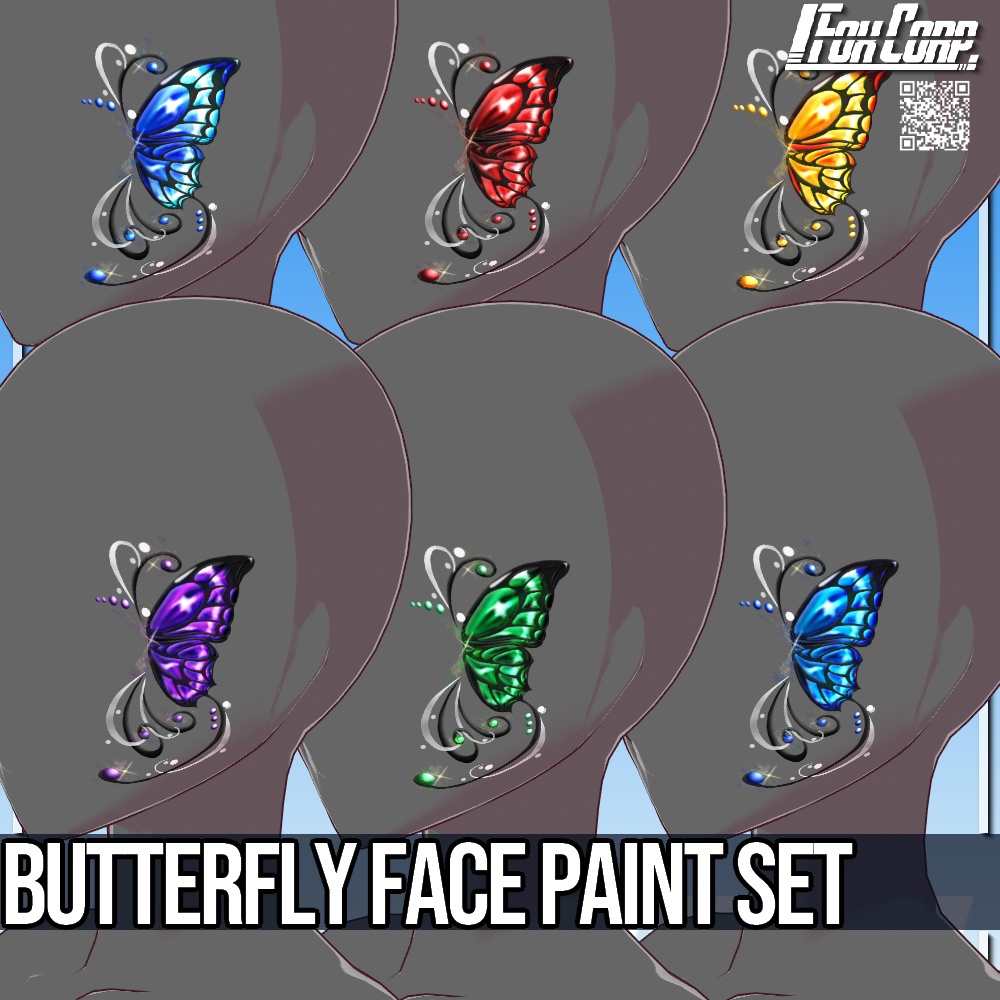 VRoid用 6色展開 蝶柄フェイスペイントセット - Butterfly Face Paint Set 6Colors