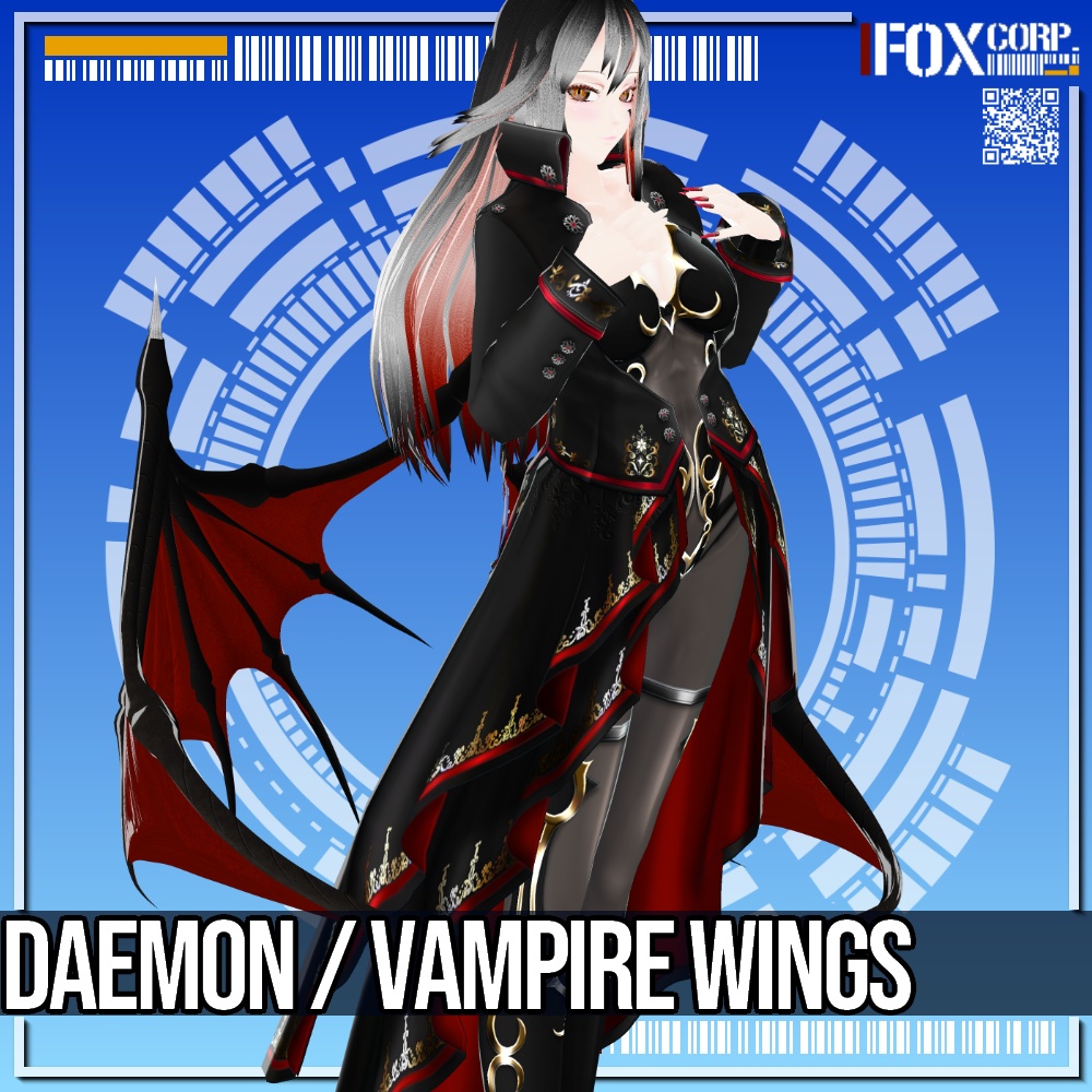 VRoid用 3色展開 悪魔の翼 / 吸血鬼の翼 - Daemon Wings / Vampire Wings 3Colors