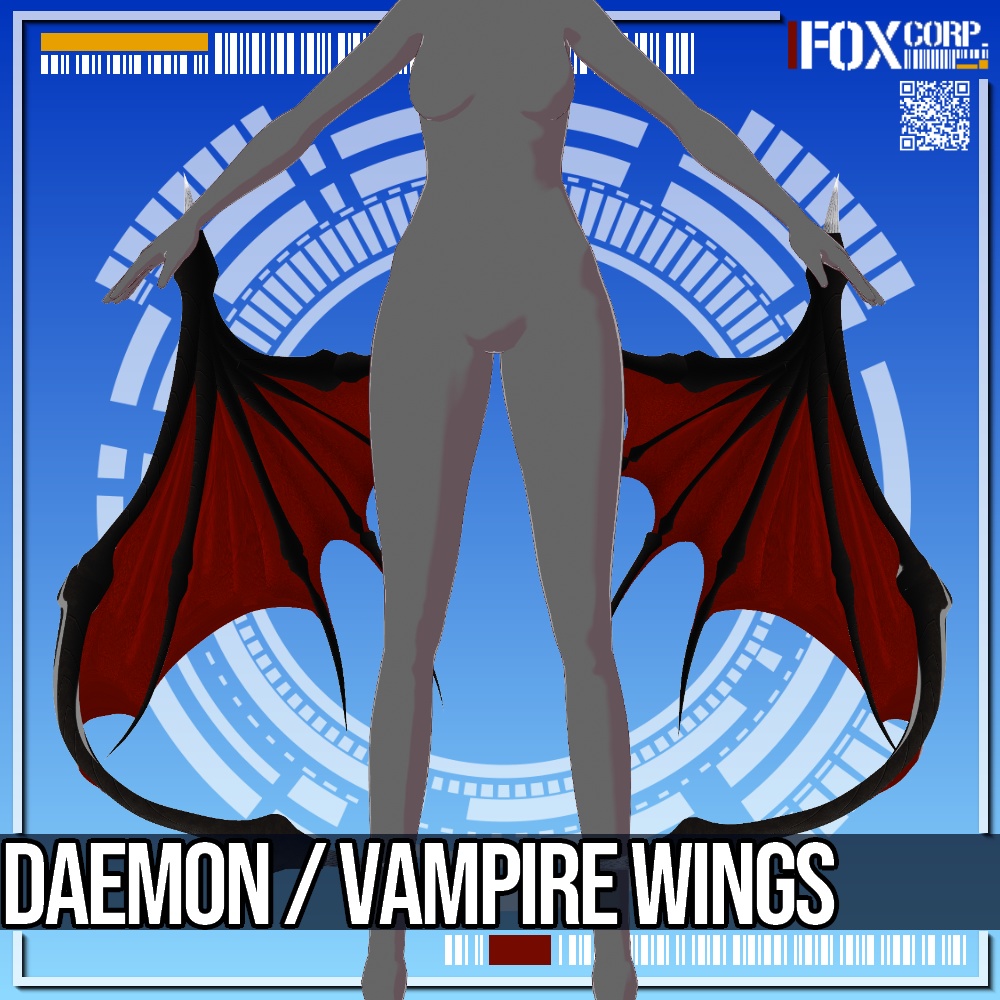 VRoid用 3色展開 悪魔の翼 / 吸血鬼の翼 - Daemon Wings / Vampire Wings 3Colors