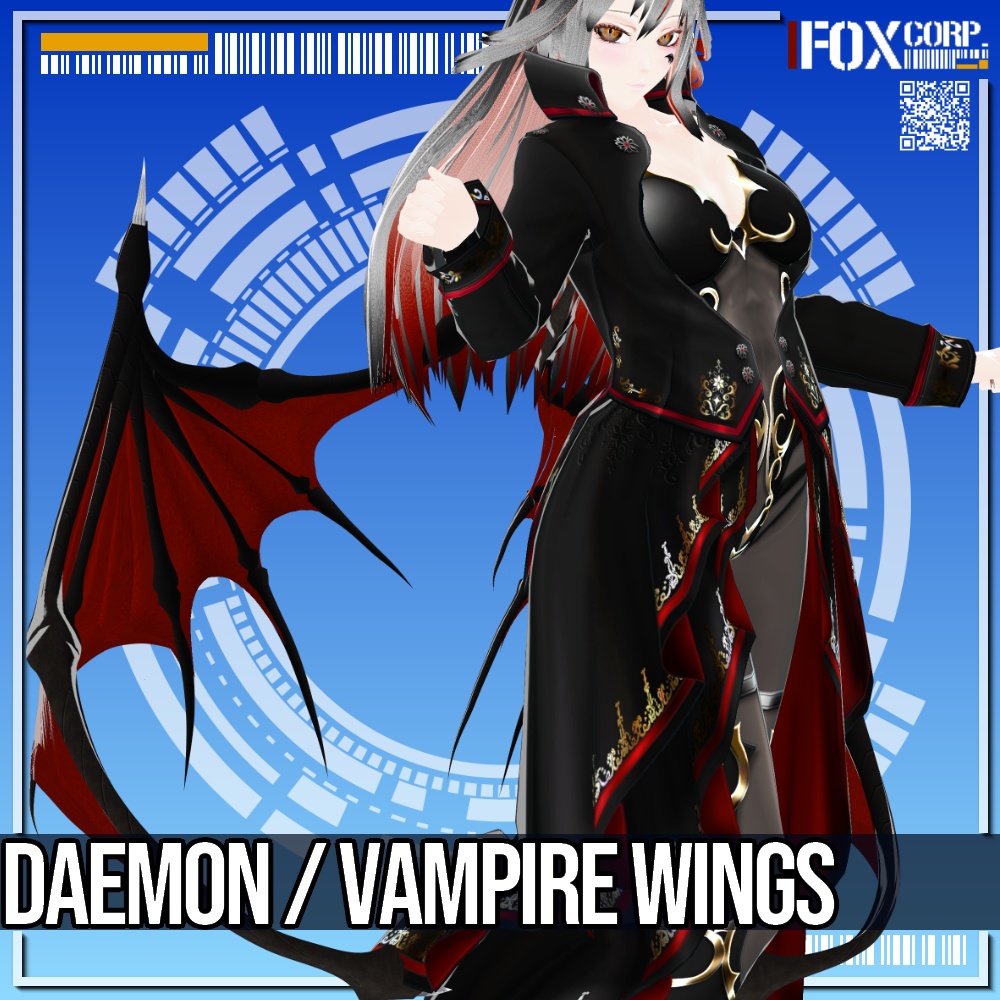 VRoid用 3色展開 悪魔の翼 / 吸血鬼の翼 - Daemon Wings / Vampire Wings 3Colors