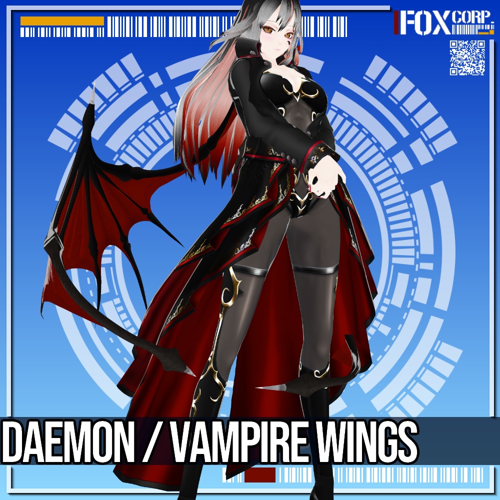 VRoid用 3色展開 悪魔の翼 / 吸血鬼の翼 - Daemon Wings / Vampire Wings 3Colors