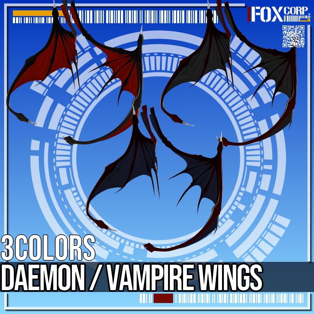 VRoid用 3色展開 悪魔の翼 / 吸血鬼の翼 - Daemon Wings / Vampire Wings 3Colors