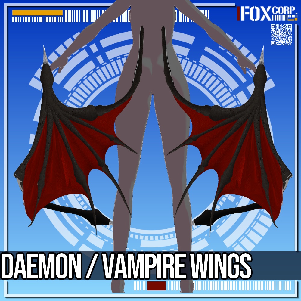 VRoid用 3色展開 悪魔の翼 / 吸血鬼の翼 - Daemon Wings / Vampire Wings 3Colors