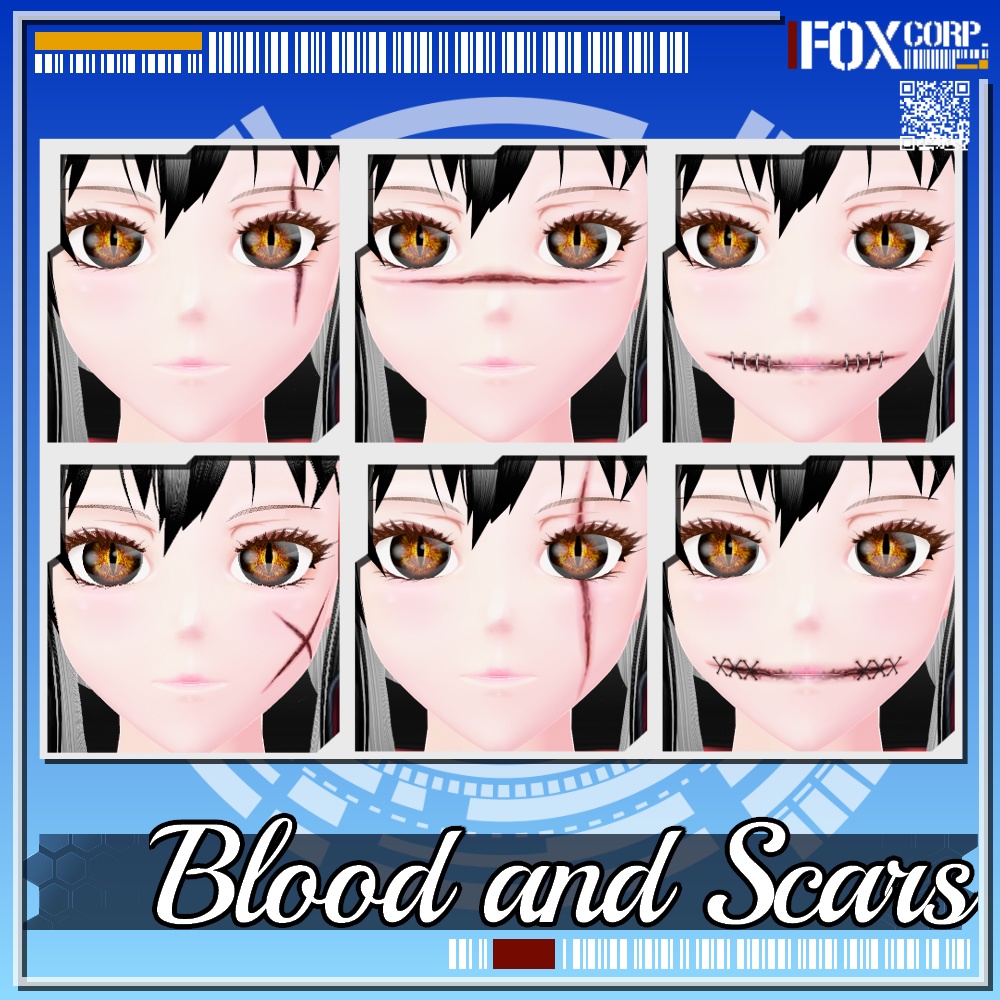 VRoid用 17パターン 傷跡&血痕コレクション - Blood and Scars Collection 17Patterns