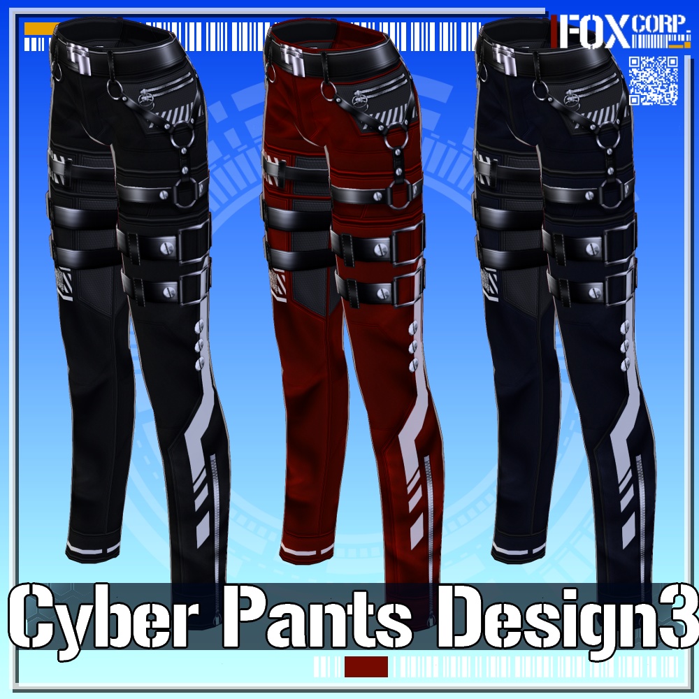 VRoid用 3色展開 サイバーロング/ショート/スキニーパンツ3 - Cyber Long/Short/Skinny Pants Design3