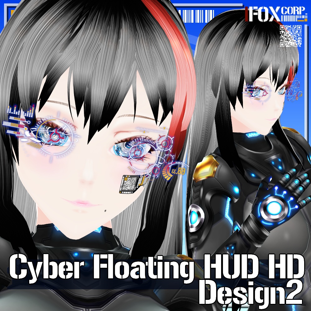 VRoid用 4色展開 サイバーフローティング HUD HD デザイン2 - Cyber Floating HUD HD Design2