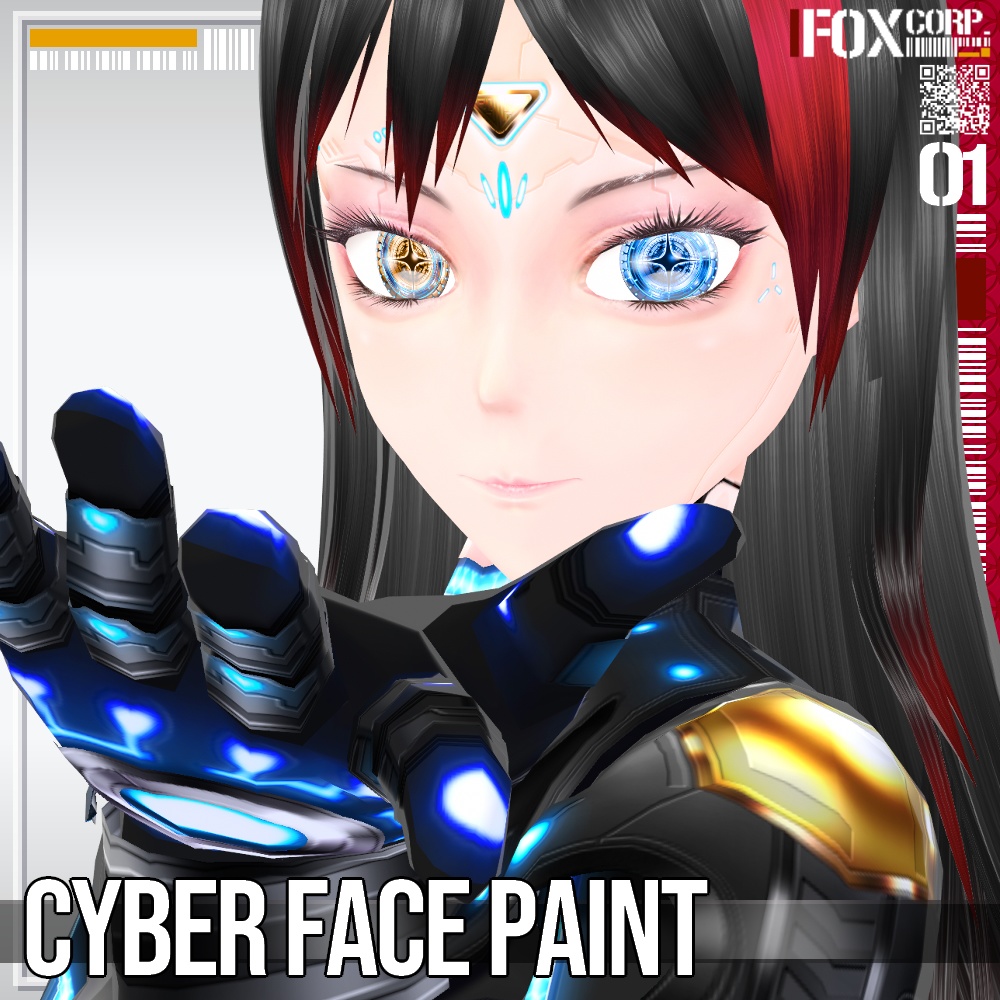 VRoid用 6*4色展開 アンドロイド風サイバーフェイスペイント - Android / Cyber Face Paint 6*4Colors