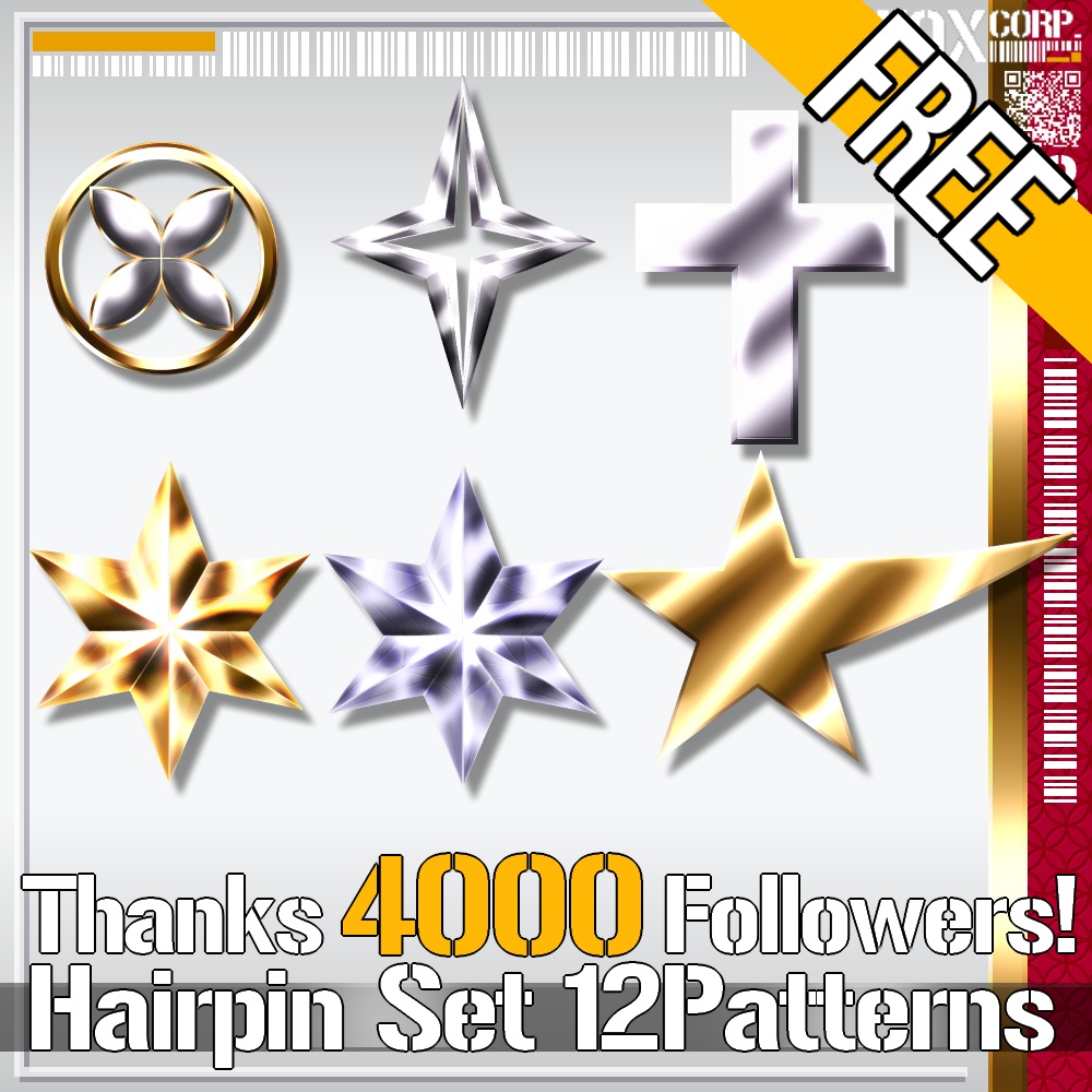 VRoid用 【FREE!】ヘアピンセット 12パターン - Hairpin Set 12Patterns