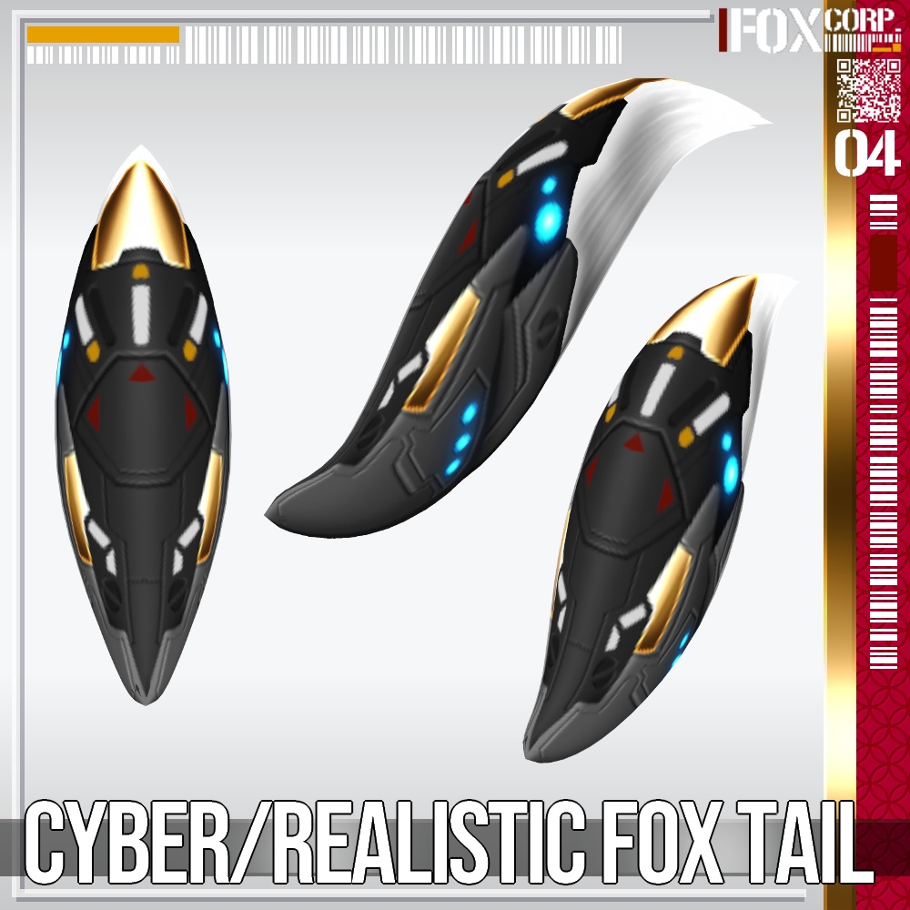 VRoid用 色彩設定可能 リアリスティック/サイバーフォックステール - Realistic/Cyber Fox Tail