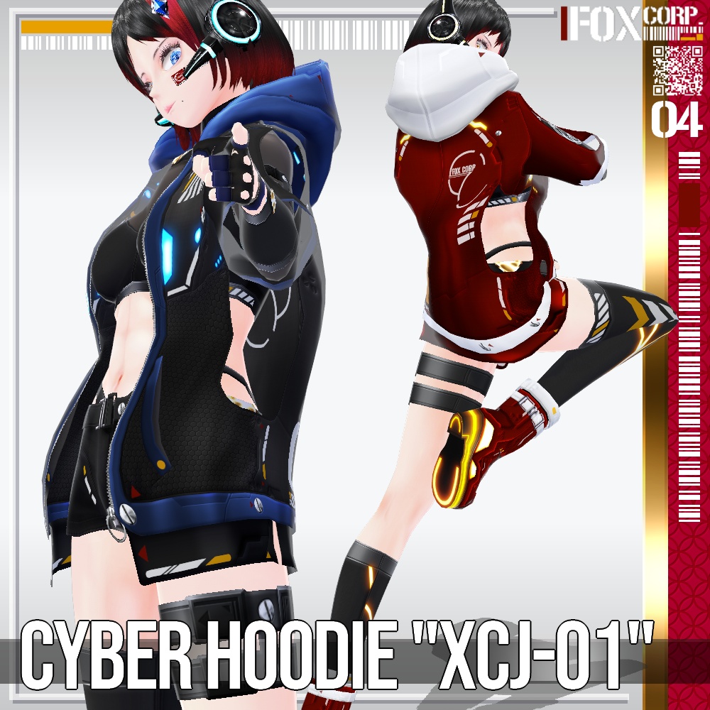 VRoid用 多色展開 サイバーパーカー "XCJ-01" - Cyber Hoodie "XCJ-01"