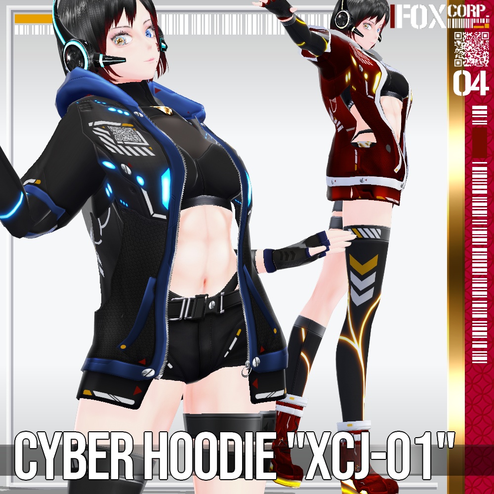 VRoid用 多色展開 サイバーパーカー "XCJ-01" - Cyber Hoodie "XCJ-01"