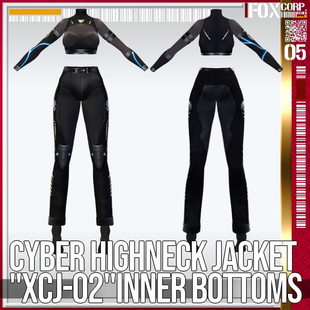 VRoid用 多色展開 サイバーハイネックジャケット "XCJ-02" - Cyber Highneck Jacket "XCJ-02"