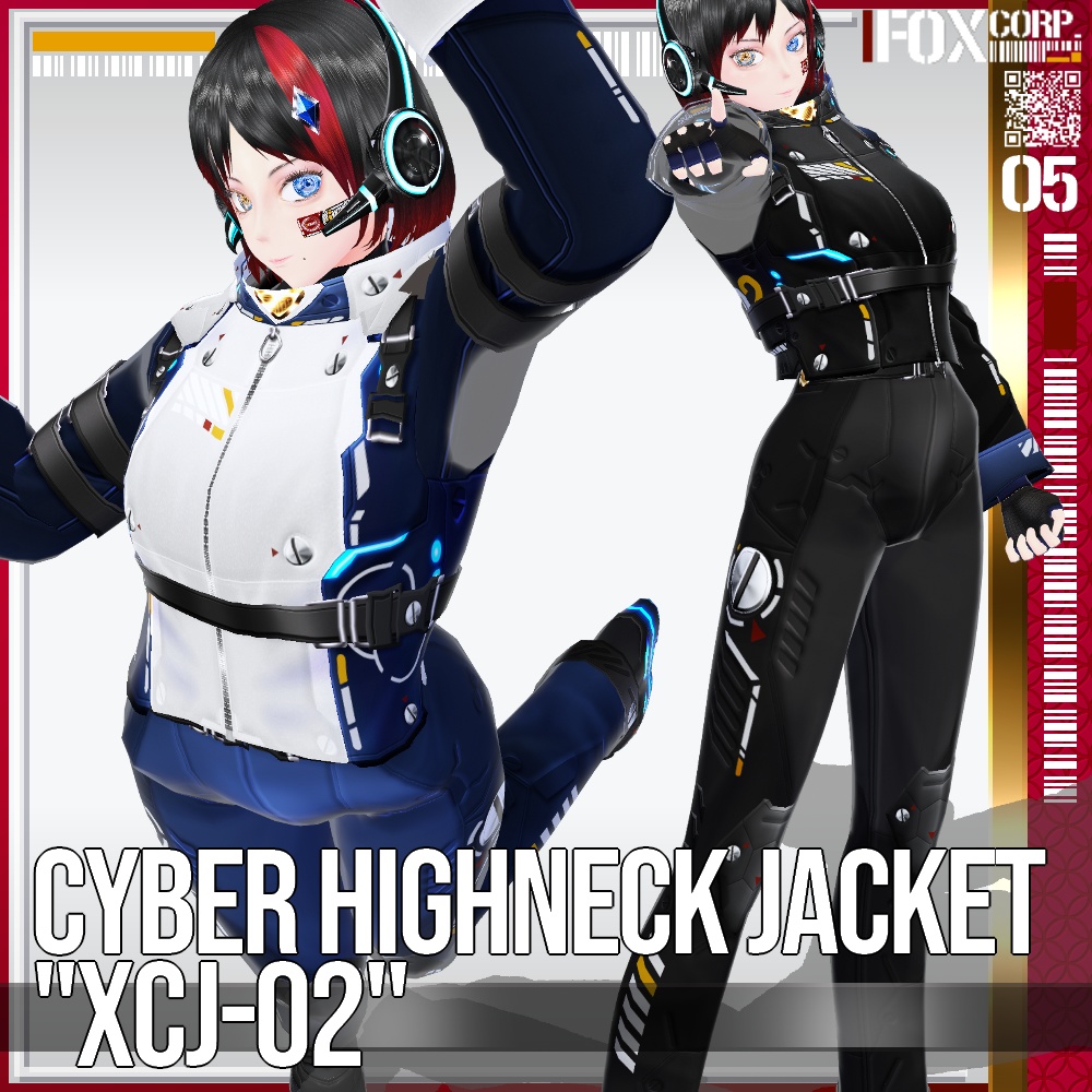 VRoid用 多色展開 サイバーハイネックジャケット "XCJ-02" - Cyber Highneck Jacket "XCJ-02"