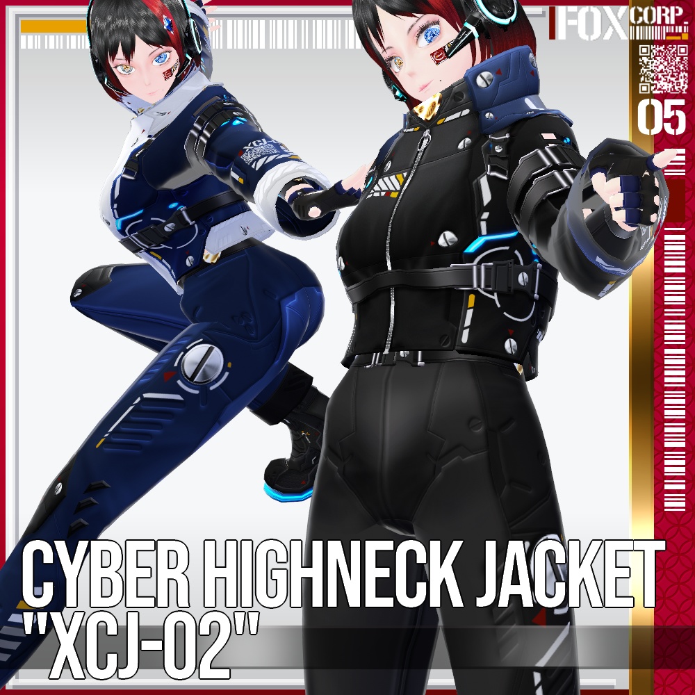 VRoid用 多色展開 サイバーハイネックジャケット "XCJ-02" - Cyber Highneck Jacket "XCJ-02"