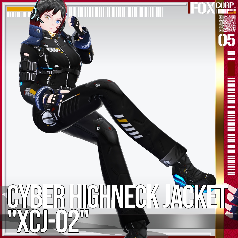 VRoid用 多色展開 サイバーハイネックジャケット "XCJ-02" - Cyber Highneck Jacket "XCJ-02"